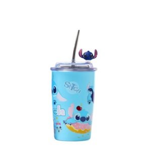 Cute Cartoon Insulated Tumbler 510ml with Straw – Travel Drinking Glass (Blue)
