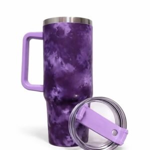 Pattern Insulated Stainless Steel Tumbler 1200ml with Handle, Lid & Straw – Travel Mug