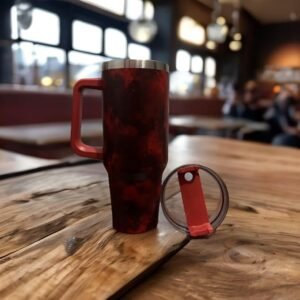 Pattern Insulated Stainless Steel Tumbler 1200ml with Handle, Lid & Straw – Travel Mug (Red)