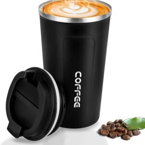 Stainless steel insulated travel mug with temperature display—keeps drinks hot or cold, perfect for home, office, and travel.(Black)