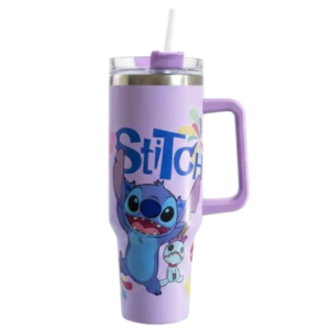 Cute Cartoon Stainless Steel Tumbler 1200ml with Handle & Straw – Travel Coffee Tumbler (Purple)