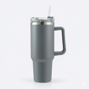 Stainless Steel Insulated Travel Tumbler 1200ml with Handle & Straw – Double Wall Vacuum Coffee Mug (Grey))