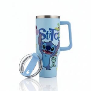 Cute Cartoon Stainless Steel Tumbler 1200ml with Handle & Straw – Travel Coffee Tumbler (Blue)