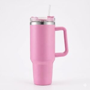 Stainless Steel Insulated Travel Tumbler 1200ml with Handle & Straw – Double Wall Vacuum Coffee Mug (Pink))