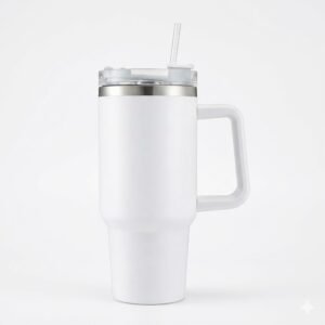 Stainless Steel Insulated Travel Tumbler 1200ml with Handle & Straw – Double Wall Vacuum Coffee Mug (White))