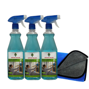 Aryan Sales Glass Cleaner (Pack of 3) + Microfiber Duster 30×40 cm Blue | Streak-Free Cleaning Combo